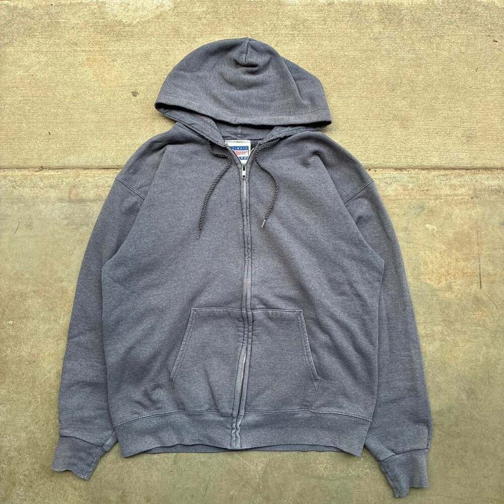 Vintage Hanes Ultimate Cotton Full Zip Hoodie Charcoal Large
